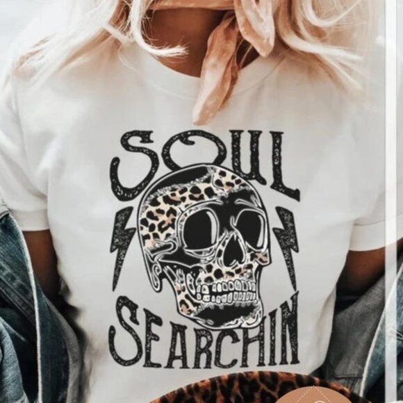 Soul Searchin Graphic T-Shirt - Fall Shirt - Leopard Skull T-Shirt - Picture 1 of 4